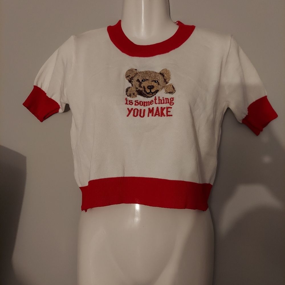 Bear Cropped Short-Sleeve Knit Top - Picture 2 of 5